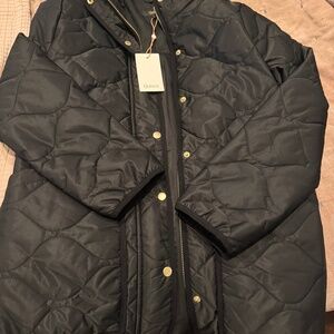 Quince Featherless Quilted Long Puffer Jacket Black Patch Pockets Size XL